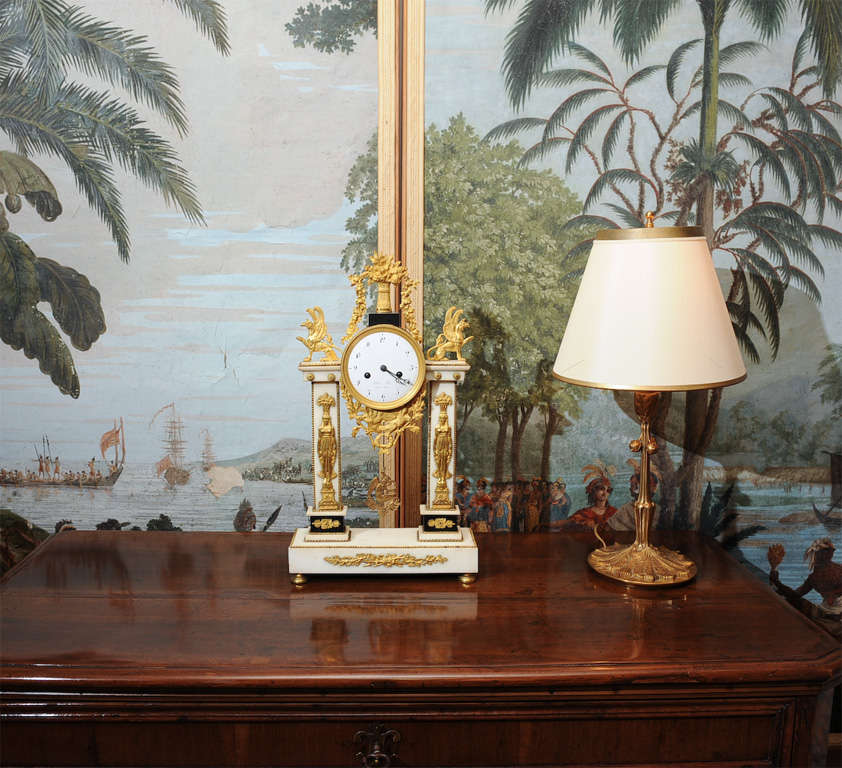 Early 18th Century Marble Portico Mantle Clock